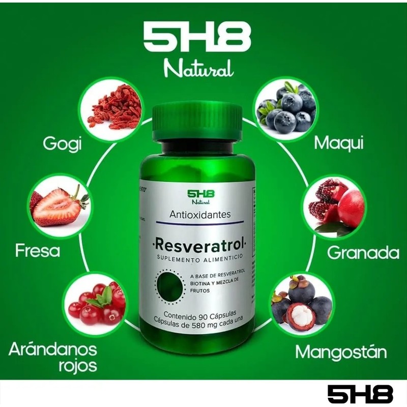 5h8 Resveratrol 90 Cáps Con 250 Mgs Frutos Rojos Con