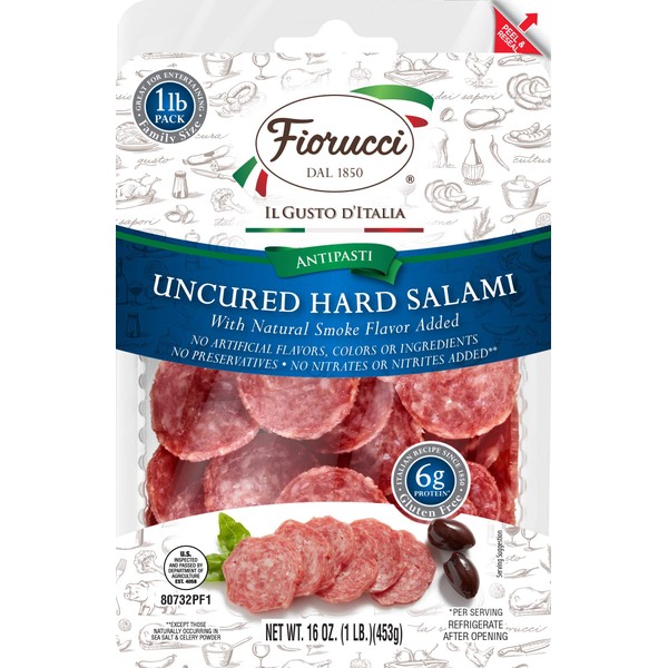Fiorucci Charcuterie Hard Salami, Family Size, Nitrite & Antibiotic Free, Uncured, 1 Pound, Pack of 1
