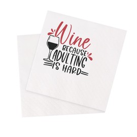 VOWFOO Funny Fiesta Wine Drinking Quotes Saying Cocktail Napkins Party Beverage Bar Paper Novelty Humorous Quirky Gag Gift 100Pcs 4.5 x 4.5 14-ply(Wine Because Adulting Is Hard)