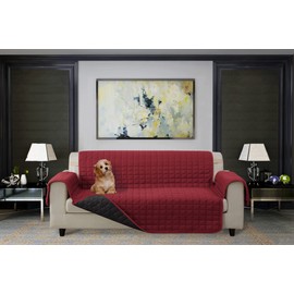 Elegant Comfort Quilted Furniture Protectors Solid and Printed Design Reversible Slipcovers Featuring Elastic Straps and Smart Pockets Great for Pets, Kids and More, Oversized Sofa, Burgundy/Black