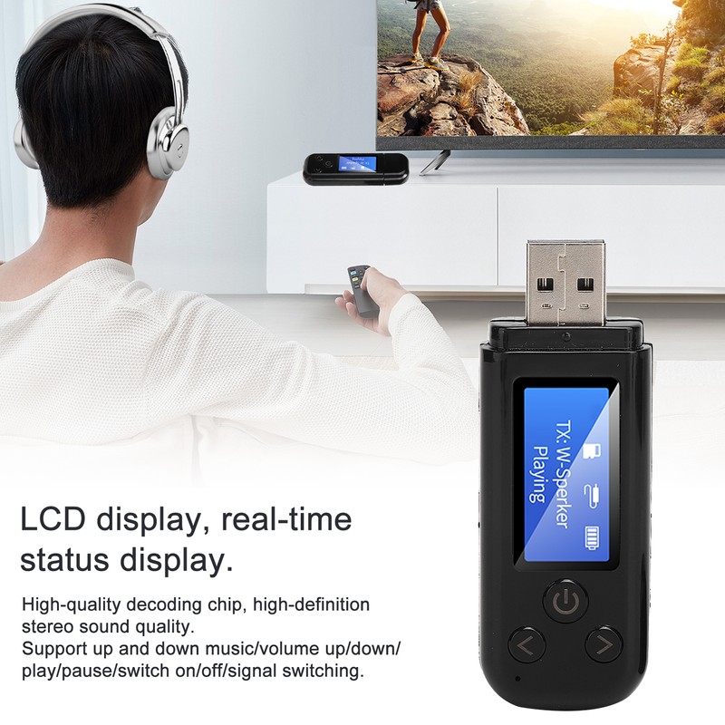 USB Bluetooth 5.0 Adapter Bluetooth Audio Receiver Transmitter with LCD