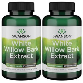 Swanson White Willow Bark Extract - Promotes Joint Support and Muscle Relief - Standardized to 15% Salicin - Natural Supplement with No Stomach Irritation - (120 Capsules, 500mg Each) (2 Pack)