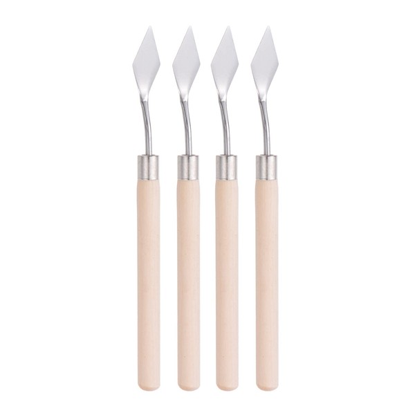 sourcing map 4pcs Palette Knife 13mm Knife Width Small Pointed Tip Solid Wood Handle Stainless Steel Painting Mixing Scraper Pallet Knife Spatula for Oil Acrylic Painting