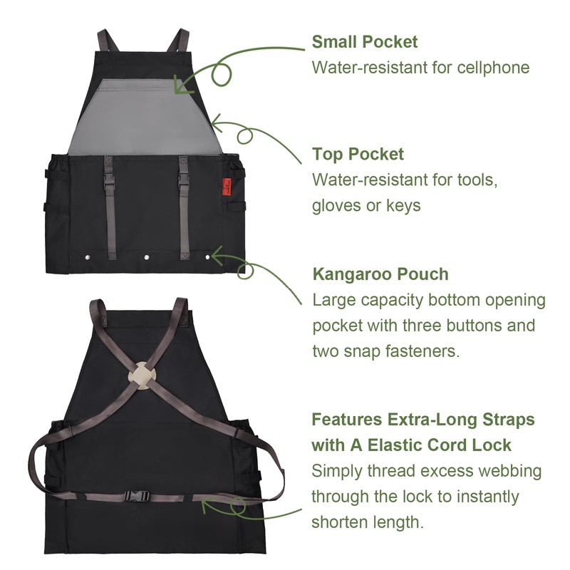 Extra Gardening Apron Waterproof Cross Back Apron Women, 600D Polyester