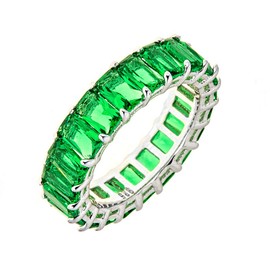 Maya J Eternity Ring - Emerald-Cut, with Artisan Fashioned Gemstones, Green, Size 10
