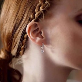 Mocicafier Earrings 925 Silver Hoop Earrings with Cubic Zirconia Drops, Drop Earrings for Women Silver Hoop Earrings Women's 925 Hypoallergenic Jewellery Earrings Hanging Silver for Girls and Men, 2