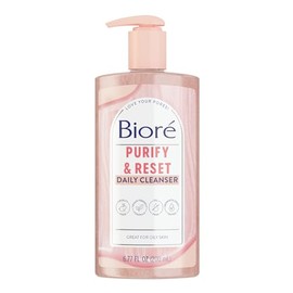 Bioré Rose Quartz + Charcoal Daily Purifying Cleanser 6.77 Oz, Face Wash, Naturally Purifies Pores & Energizes Skin, Dermatologist Tested, Non-Comedogenic, Oil Free