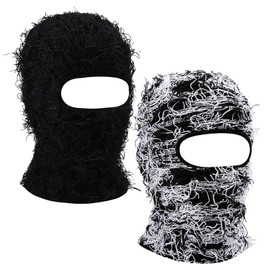 yolrdiw 2 Pieces Winter Distressed Balaclava Knitted Ski Full Face Mask for Women Men