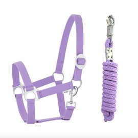 Halter Lead Rope Set with Panic Hook Adjustable Horse Halter Horse Wooden Horse Tie Rope (Panic Hook Lavender, Shetty)