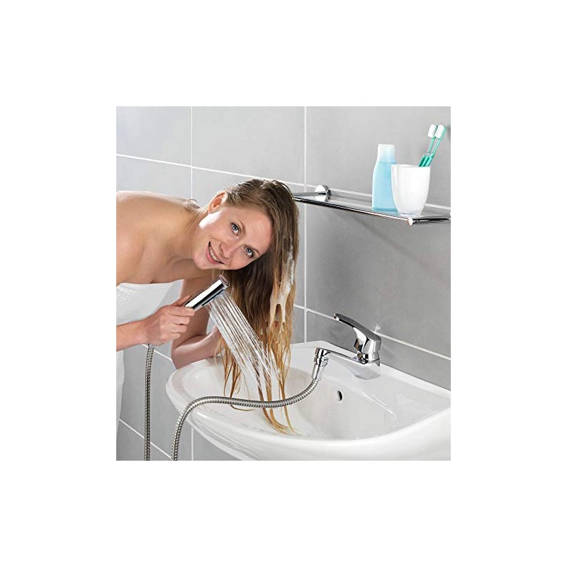 Wenko Wash Basin Shower with Dual Hooks, Glossy Chrome
