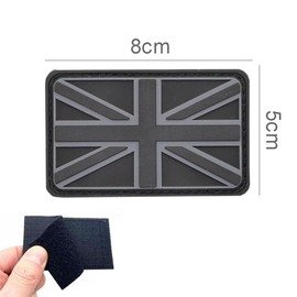 Black and Grey Union Jack Flag Patch 3D PVC Rubber British Military Hook and Loop Emblem 8x5cm Army Airsoft Badge Police Security UK