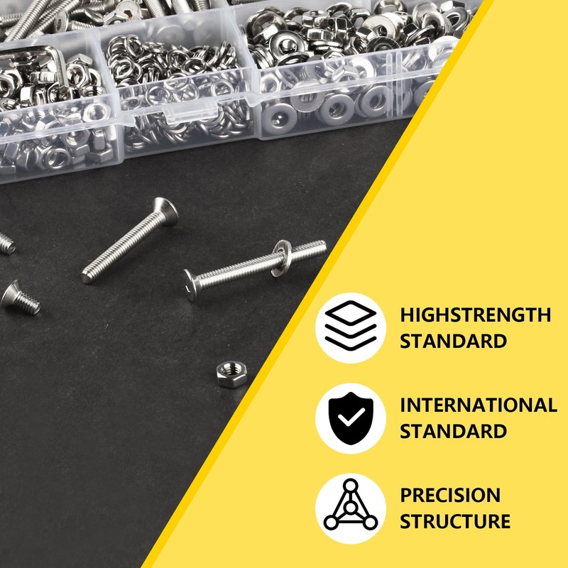 1000 Pcs M4 Countersunk Bolts and Nuts Set, Assorted Nuts