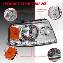 Auto Dynasty LED DRL Halogen Headlight Compatible with Ford F-150 Lincoln Mark LT 2004 2005 2006 2007 2008, Driver and Passenger Side, Chrome Housing Amber Corner