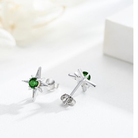 Star Earrings for Women Girls 925 Sterling Silver Star Earring Studs Emerald Earrings May Birthstone Earrings Star Jewelry Gifts for Women Teen Girls, Sterling Silver, Cubic Zirconia