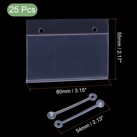 sourcing map Pack of 25 Label Holders with Hanging Buckle 80 x 55 mm Clear Plastic for Wire Shelves