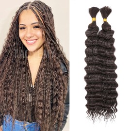 TAOYEMY Deep Wave Bulk Braiding Hair, 16 Inches, 100 g x 3 Pieces (1 Pack - 2 Bundles), Bundled Mixed Hair for Braiding Hair, No Weft, Boho Braids, Wet and Wavy Synthetic Hair Extensions (4#, 16 inch