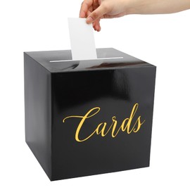 ZMDMAH Kartenbox Hochzeit Geschenkbox Geldbox Geburtstag Geschenkbox Hochzeit Box mit Schlitz mit 10 Stück Grußkarten für Hochzeit Geburtstage Abschlussfeiern Jubiläum Babypartys Partydeko Schwarz