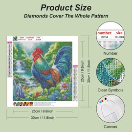 Acudotr Diamond Painting Kits for Adults, 5D DIY Rooster Diamond Art Kits for Beginners, Full Drill Diamond Painting Kits for Home Wall Decor, 12x12 Inch
