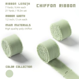 Sage Green Chiffon Ribbon, Waylipun 3 Rolls of Gift Ribbon Silk Ribbon, 3 cm x 6.4 m Gift Ribbon, Decorative Ribbon, Ribbon for DIY Gift Wrapping, Crafts, Wedding, Bridal Bouquet