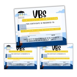 Vacation Bible School VBS Certificate of Completion Award | 50 pk 8.5x11” Lighthouse Bible Verse Beach Ocean Sea Themed Participation