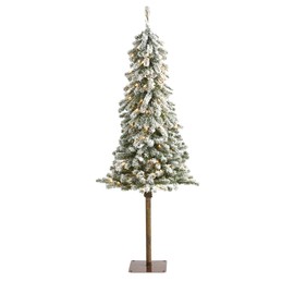 Nearly Natural 5ft. Flocked Alpine Christmas Artificial Tree with 150 Lights and 405 Bendable Branches