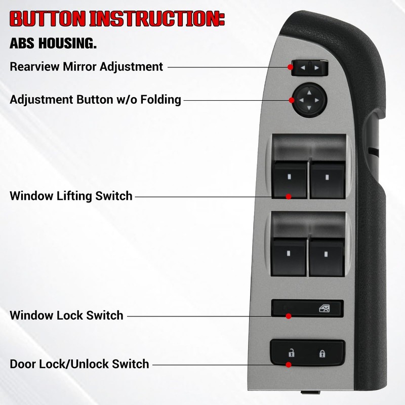 Window Master Control Switch w/Black Bezel Mirror & Lock Assembly