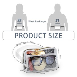 Clear Fanny Pack for Women & Men - Stadium Approved Waist Bag with Adjustable Strap, Transparent Crossbody Bag for Concerts, Sports, Travel & Running (White)