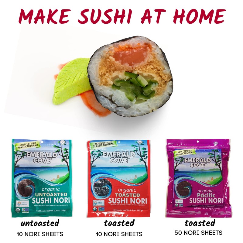Emerald Cove, Organic Untoasted Nori Sheets Package, 10 Count Sheets,