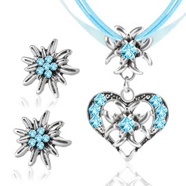 GUBOOM Set of 3 Costume Jewellery Women's Costume Necklace, Oktoberfest Women's Bavarian Dirndl Jewellery Costume Necklace, Women's Oktoberfest Accessories Chain Jewellery with Heart Pendant and Stud