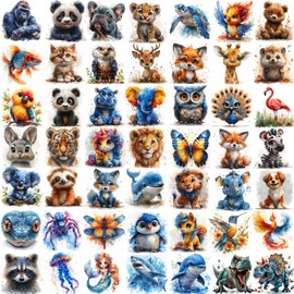 50 PCS Watercolor Cute Animals Temporary Tattoo for Kids Girls Boys, Long Lasting Temp Bulk Waterproof Fake Tattoo Stickers Body Face Arm, Birthday Party Favor Supply Gifts Basket Goodie Bags Stuffers