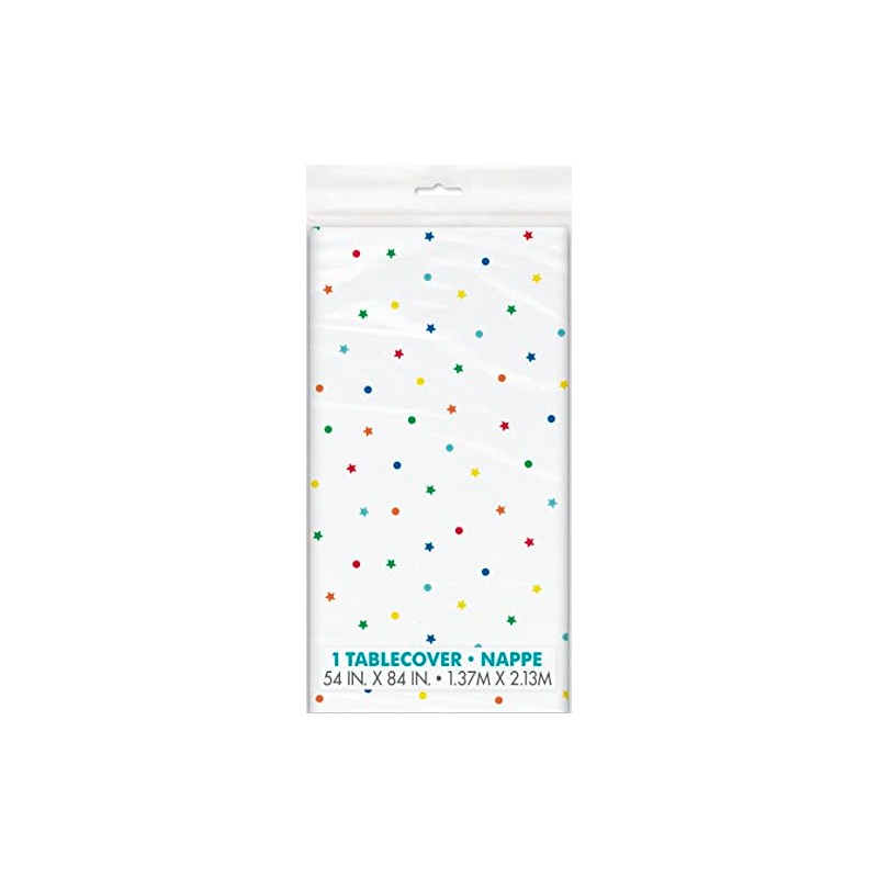 Unique 22543 Plastic Tablecloth-2.13 m x 1.37 m-Dots & Stars