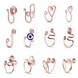 MTRSUE Nose Cuff Non Piercing,Geometric Adjustable Nose Ring Clip,Faux African Unique Ear Cuff Jewelry,Fake Septum Ring for Women Men,12Pcs