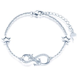 INFINIONLY Women's Bracelets, 925 Sterling Silver Bracelet, Infinity Symbol Bracelets with Anchor, Decorated with Diamonds, Heart or Stars, Silver, Inlaid Zircon, Anchor Bracelet, Sterling Silver, Cubic Zirconia