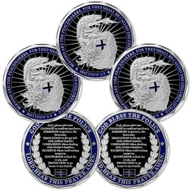 Police Prayer Challenge Coins Bulk Pack of 5,Saint Michael God Blessed The Police,Thin Blue Line Thank You Coin Gifts