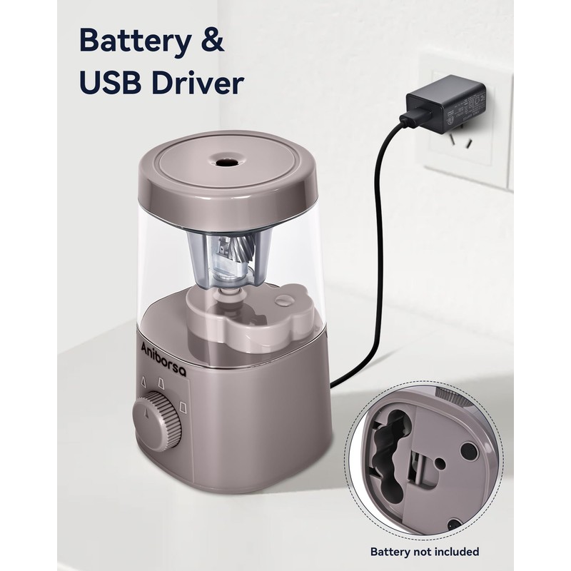 Aniborsa Electric Pencil Sharpener, Helical Blade Automatic Pencil Sharpener, Battery/USB