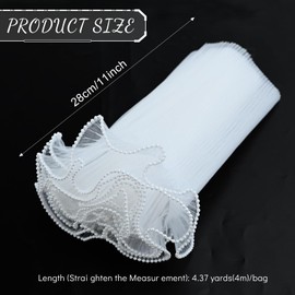 4.37 Yard Flower Wrapping Mesh Yarn,Pearl Edge Bouquet Floral Packaging Paper,DIY White Wrinkled Wavy Net Yarn,Flower Gift Packaging Paper Bouquet Floral Wrapping Mesh for Wedding,Birthday (White)