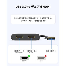 USB to HDMI Convert USB 3.0 Dual HDMI Adapter for Windows/Mac OS Extended Mode, 4K@30Hz/1080P60Hz, Two Monitors, USB Type-A Connection, USB HDMI, USB A to HDMI Splitter, MST Mode, 2 Screen Expansion,