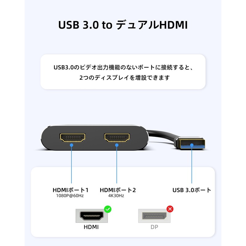 USB to HDMI Convert USB 3.0 Dual HDMI Adapter for