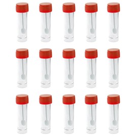 Plastic Specimen Cup Specimen Bottles 30ml Stool Containers Sample Cups with Spoon Lid (without Label Laboratory, 15 PCS), Red
