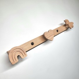Children's Solid Oak Fairy Tale Coat Rack, Wall Coat Rack, Hook Rack, Picture Rail, Children's Room, Hallway Entrance, Rainbow, Unicorn and Heart