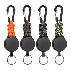 4 Pcs Keychain with Snap Hook Carabiner Clips convenient spring buckle automatic remote bucket(black, orange, camouflage)