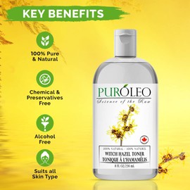 PUROLEO Witch Hazel Toner 8 Fl Oz/120 ML (Packed in Canada) Refresh and Revitalize Your Skin with | Premium Bottle | Luxury Skin Care Toner | Facial Toner for Postpartum & Skincare