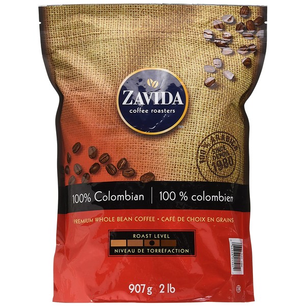 Zavida Coffee 100% Colombian Whole Bean 907 Grams 2 Pounds 1 Bag