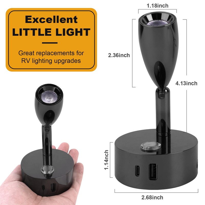 WTNYOU 12V LED Reading Light with Dual Charging Ports, Touch