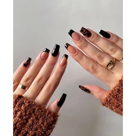 Sethexy Short Coffin False Nails Turtle French Press On Nails Shiny False Nails Pack of 24 Acrylic Nails Stick on for Women and Girls