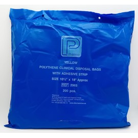 Yellow Polythene Clinical Disposable Bags 10.5" x 18" - Pack of 200 | Durable and Hygienic Waste Disposal