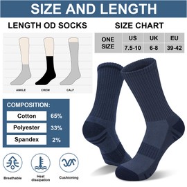 YSense 6 Pairs Crew Athletic Socks for Women, Hiking Running Cushioned Long Cotton Casual Socks, Womens Mens High Arch Support Compression Calf Stockings for Gym Workout Outdoor Sports