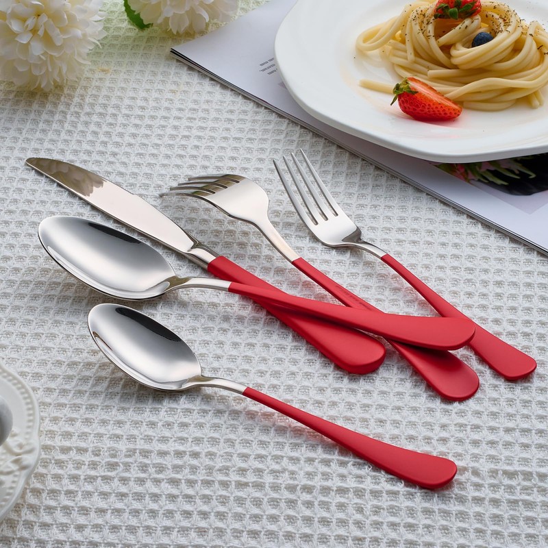 Lekoton 20 Piece Red 18/0 Flatware Utensil Set for 4,