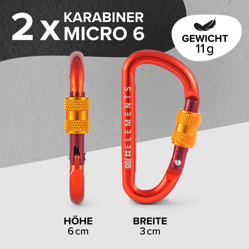 GO!elements Mini Carabiner Micro 6 with Screw Fastener, red