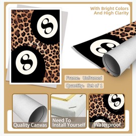 LAGSJUR Trendy Black Leopard 8 Ball Canvas Picture Poster Funky Maximalist Dopamine Wall Decor Gallery Home Bedroom Room Decor Aesthetics 12X18 in Unframed